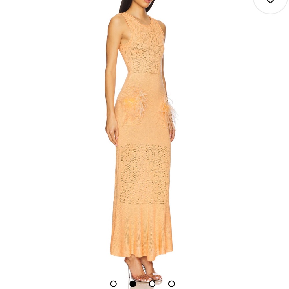 Blue Lace Maxi Dress with Feather Accents